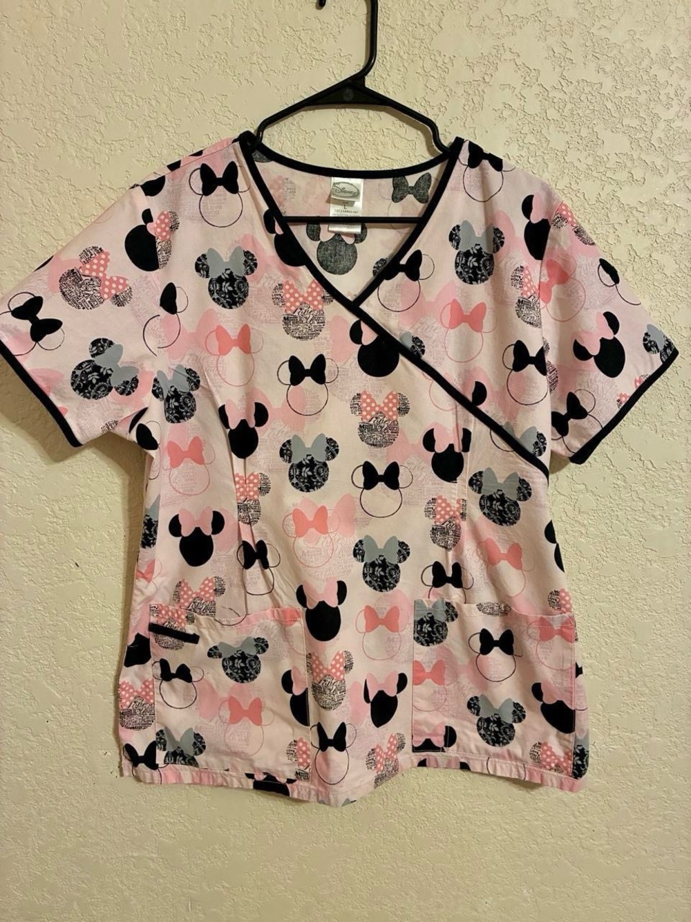 Women’s Pink Minnie Mouse Print Scrub Top